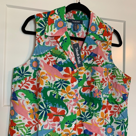 Modcloth Spotlight Spark Sleeveless Shirt with Colorful Dinosaurs - Picture 5 of 9